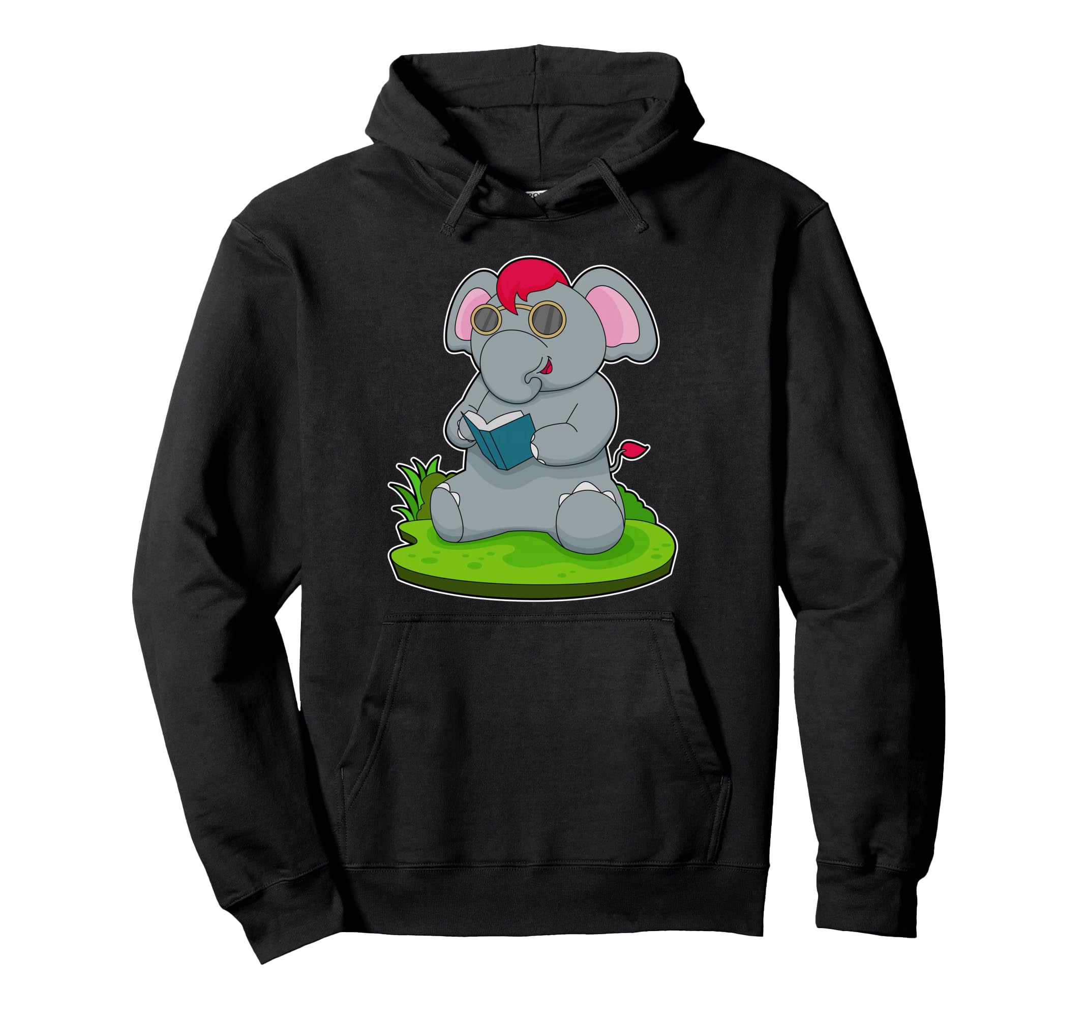 Elephant Nerd Book Glasses Hoodie - Fun Novelty Design for Adults - T-Shirt, Sweatshirt, Hoodie
