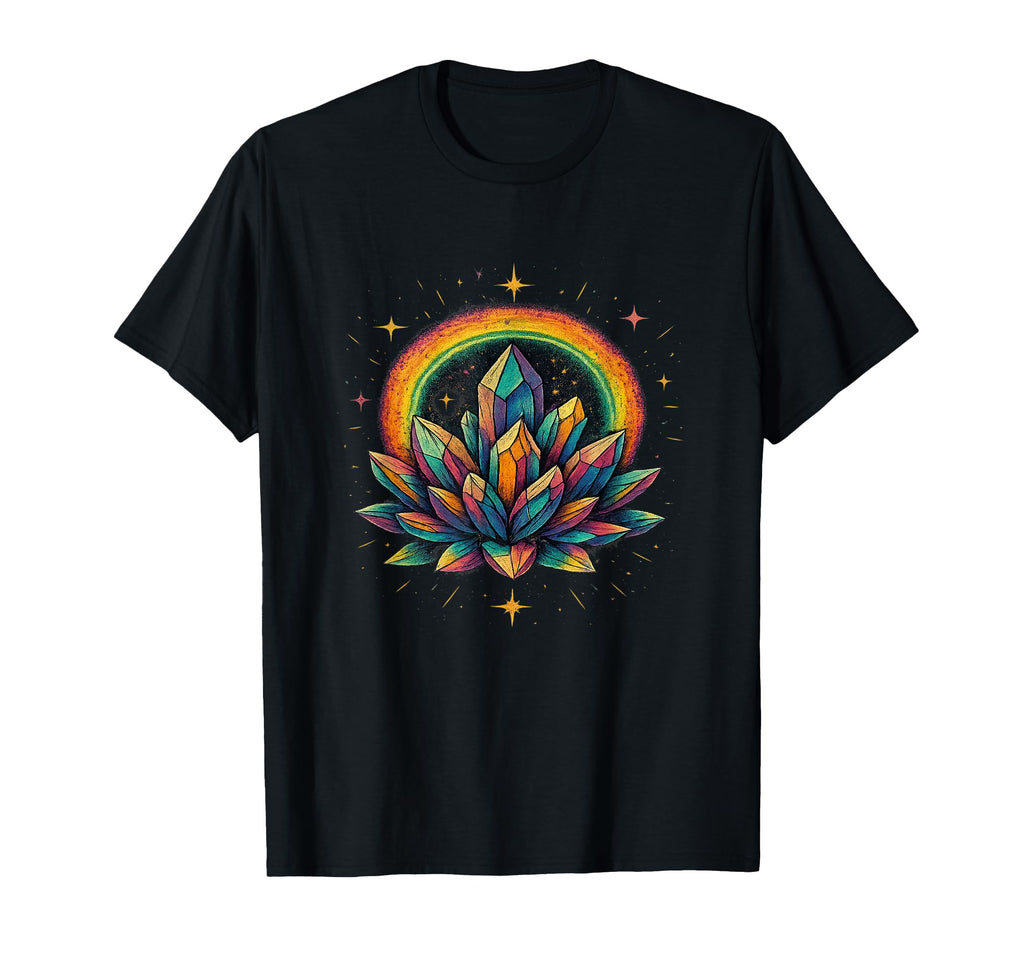 Rainbow Crystal Cluster Spiritual T-Shirt - Unique Graphic Men Women - T-Shirt, Sweatshirt, Hoodie