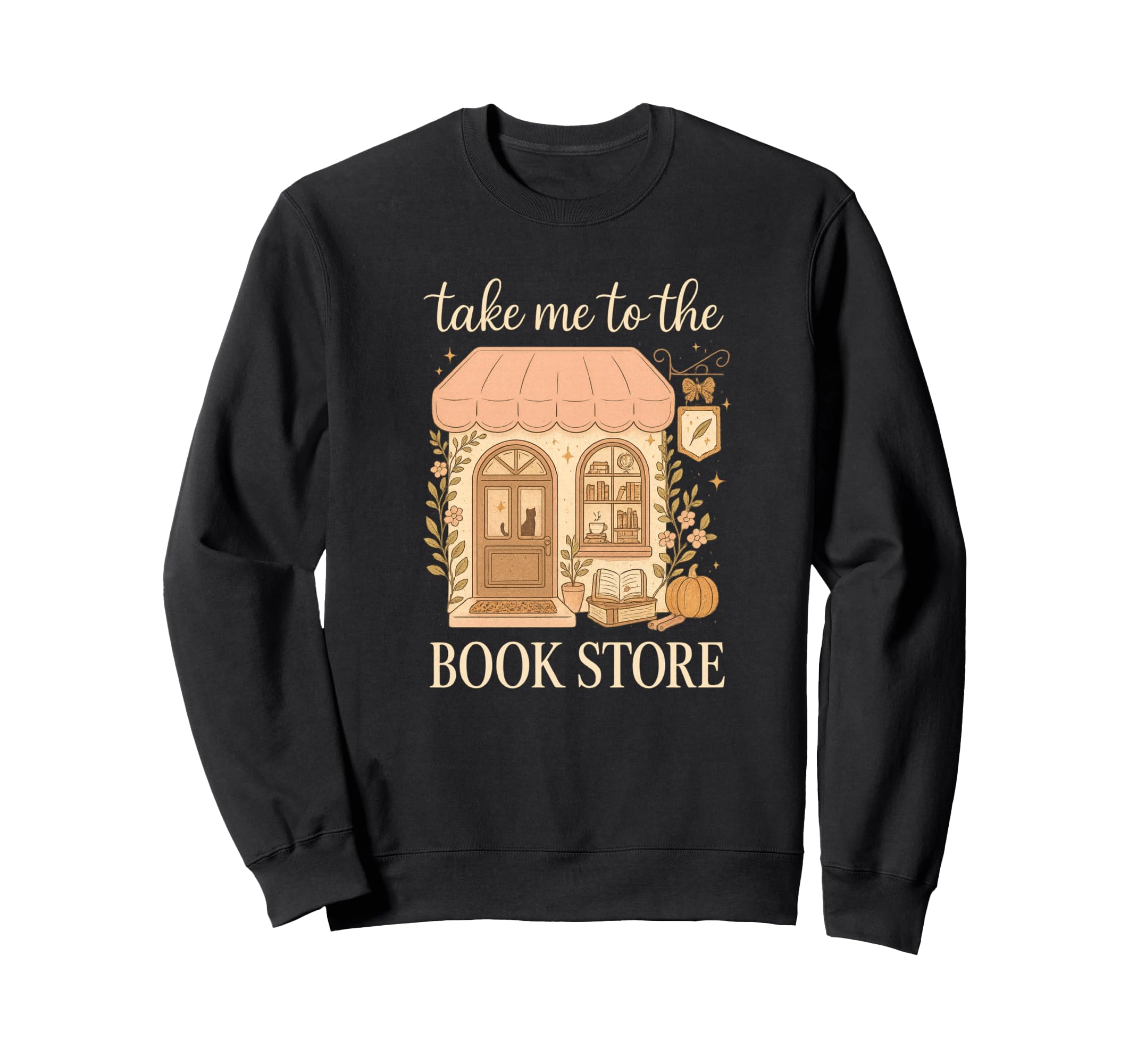 Take Me To Book Store Cozy Bookshop Cat Sweatshirt - Unique Graphic Unisex - T-Shirt, Sweatshirt, Hoodie