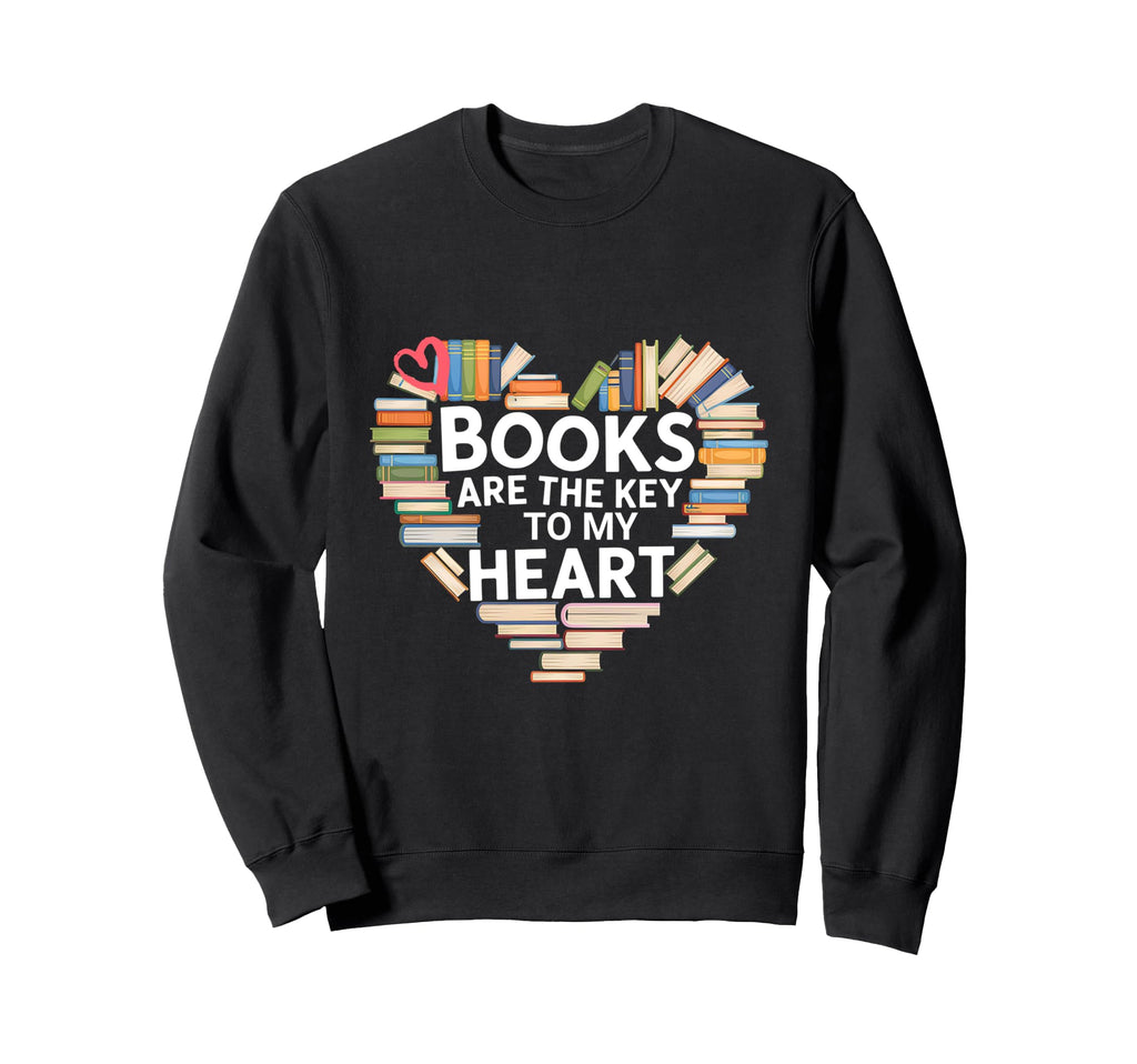Books Are Key To My Heart Reading Sweatshirt - Minimalist Print Men Women - T-Shirt, Sweatshirt, Hoodie