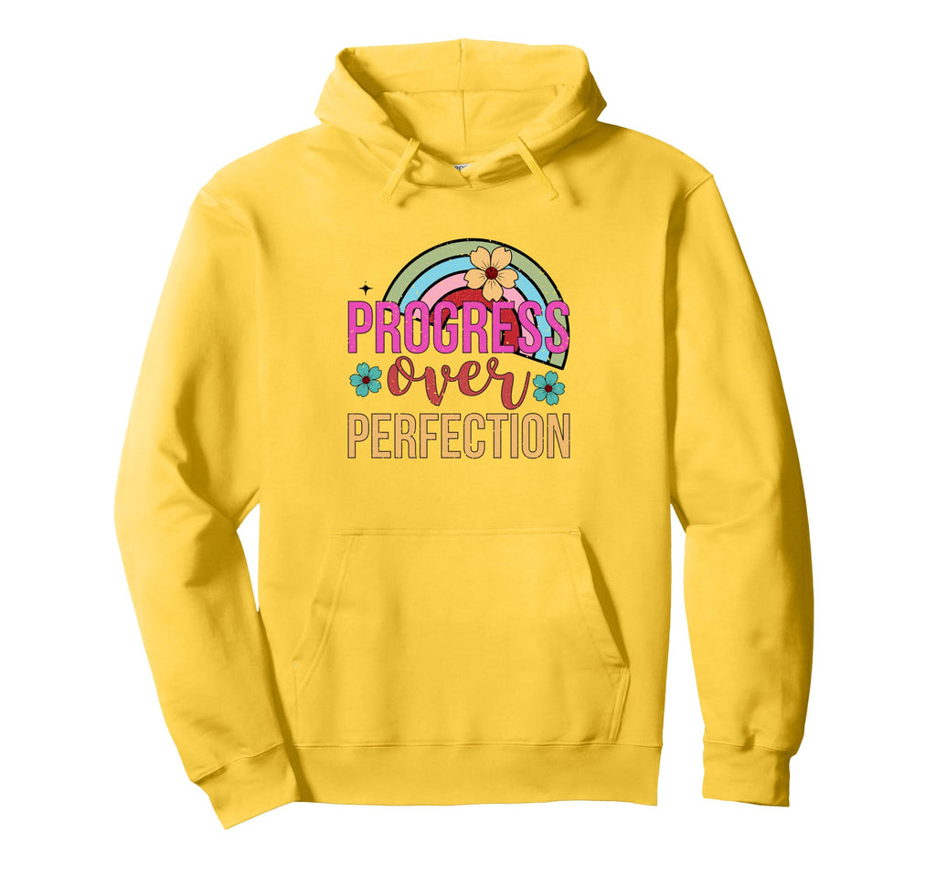 Progress Over Perfection School First Hoodie - Minimalist Print Men Women - T-Shirt, Sweatshirt, Hoodie