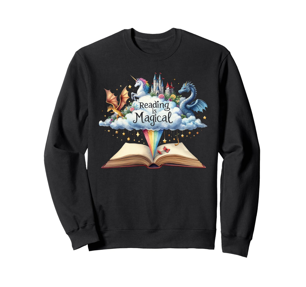 Reading Is Magical Unicorn Dragon Sweatshirt - Aesthetic Graphic Unisex - T-Shirt, Sweatshirt, Hoodie