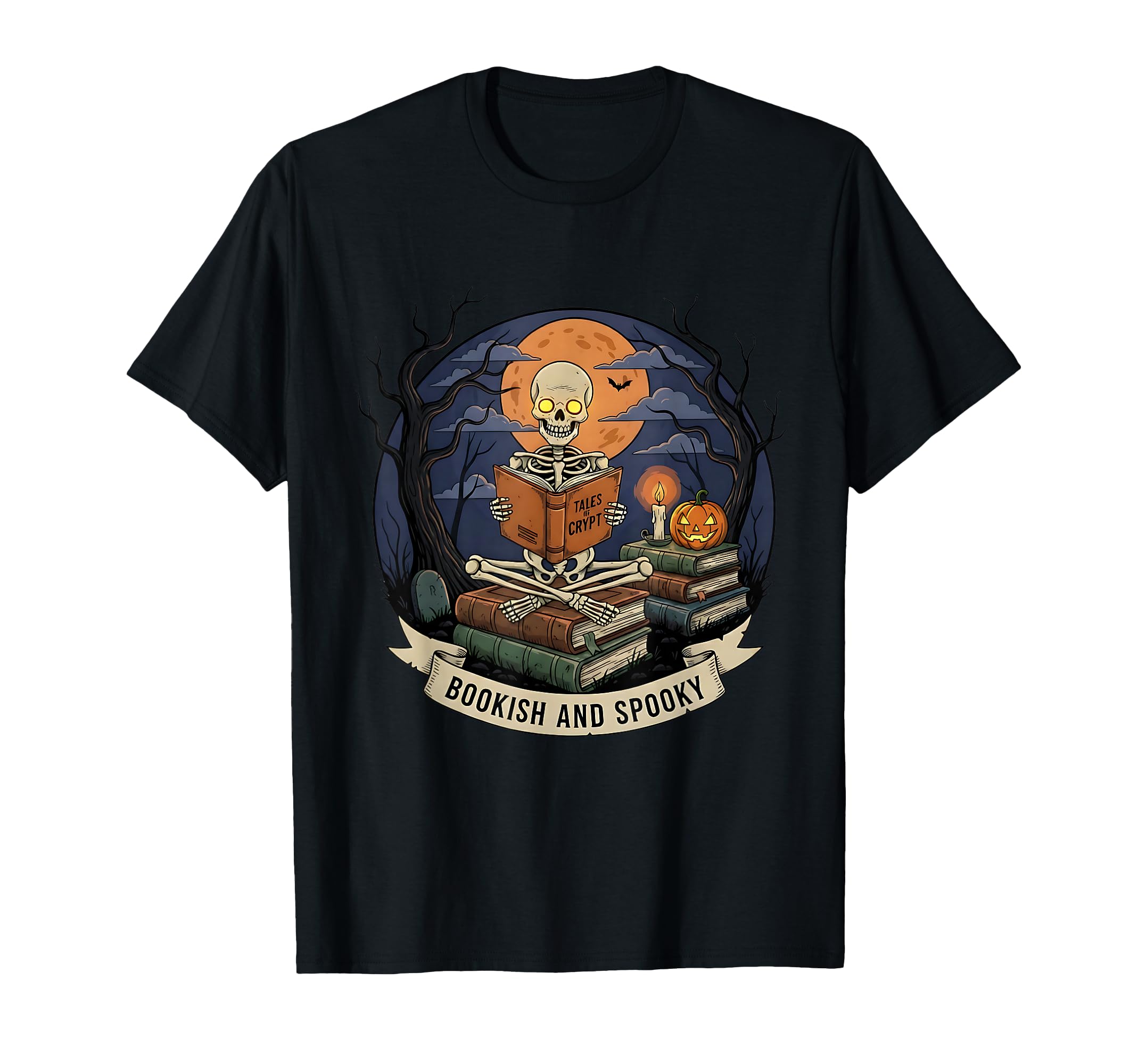 Bookish Spooky Skeleton Reading Tales T-Shirt - Aesthetic Graphic Unisex - T-Shirt, Sweatshirt, Hoodie