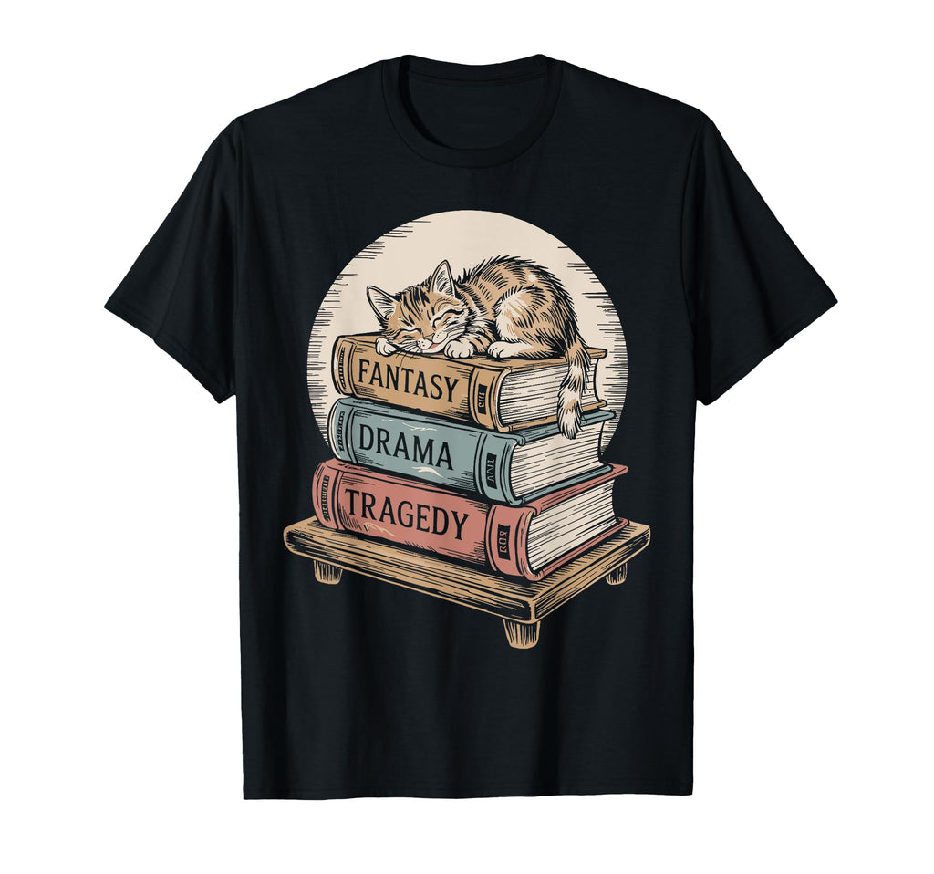 Fantasy Drama Tragedy Cat Book Lover T-Shirt - Trendy Graphic for Adults - T-Shirt, Sweatshirt, Hoodie