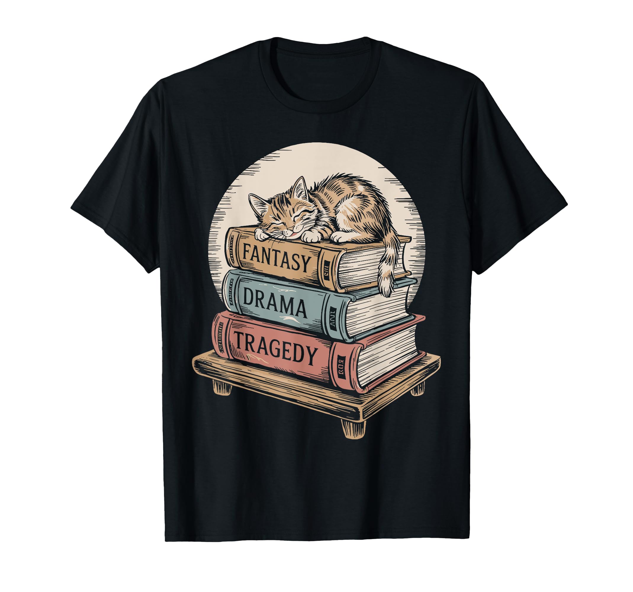 Fantasy Drama Tragedy Cat Book Lover T-Shirt - Trendy Graphic for Adults - T-Shirt, Sweatshirt, Hoodie