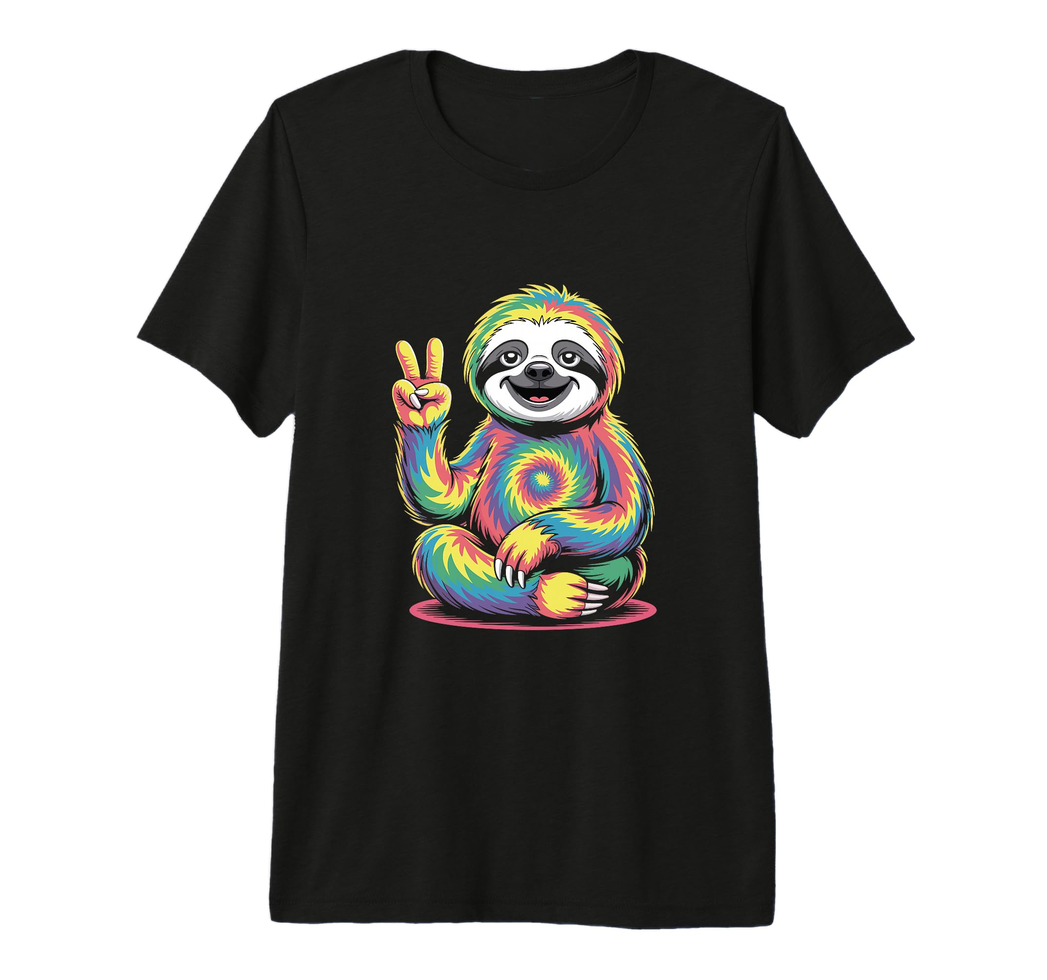 Psychedelic Sloth Peace Sign Meditation T-Shirt - Minimalist Print Unisex - T-Shirt, Sweatshirt, Hoodie