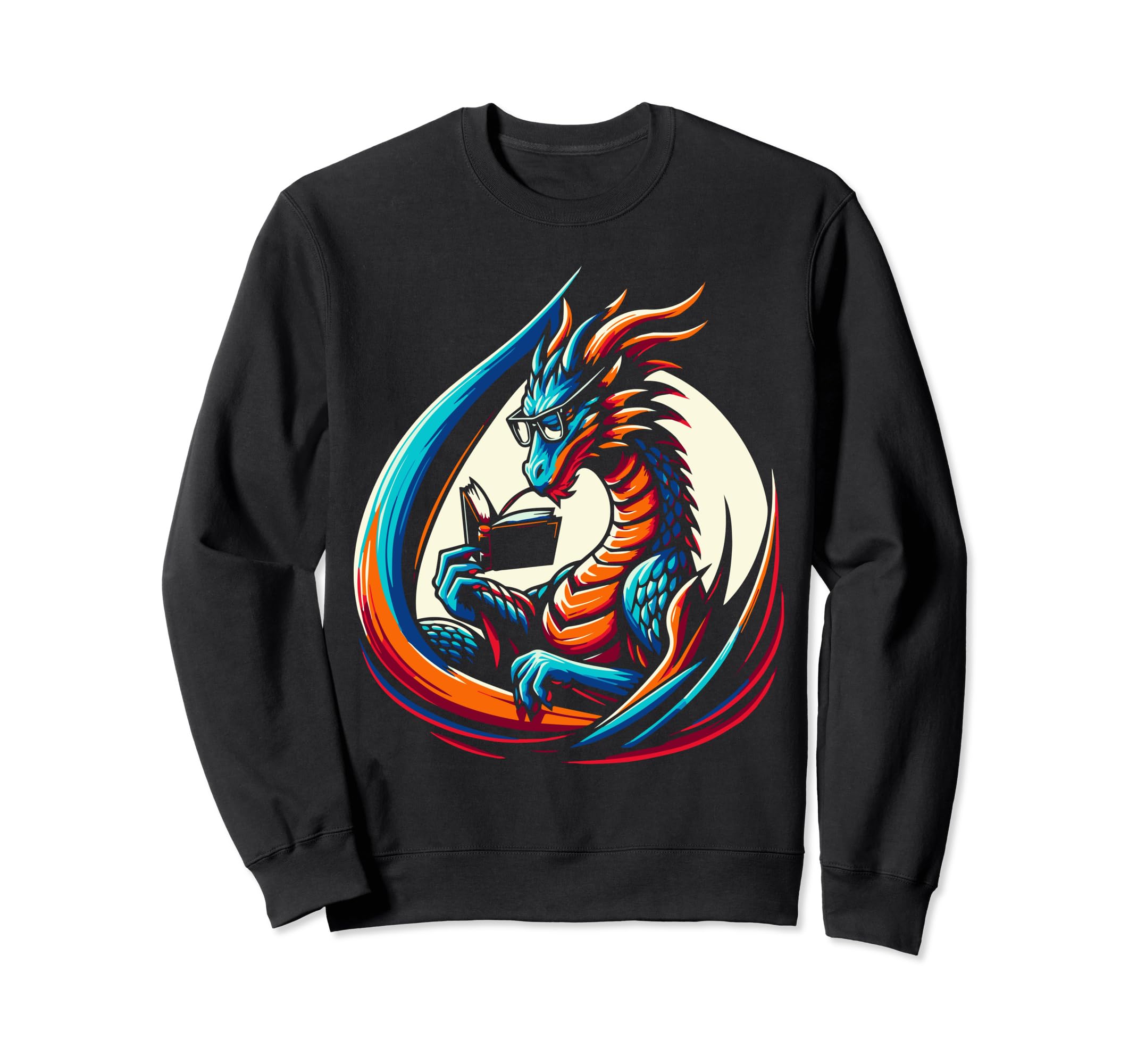 Dragon Reading Book Dragon Enthusiast Sweatshirt - Minimalist Print Unisex - T-Shirt, Sweatshirt, Hoodie