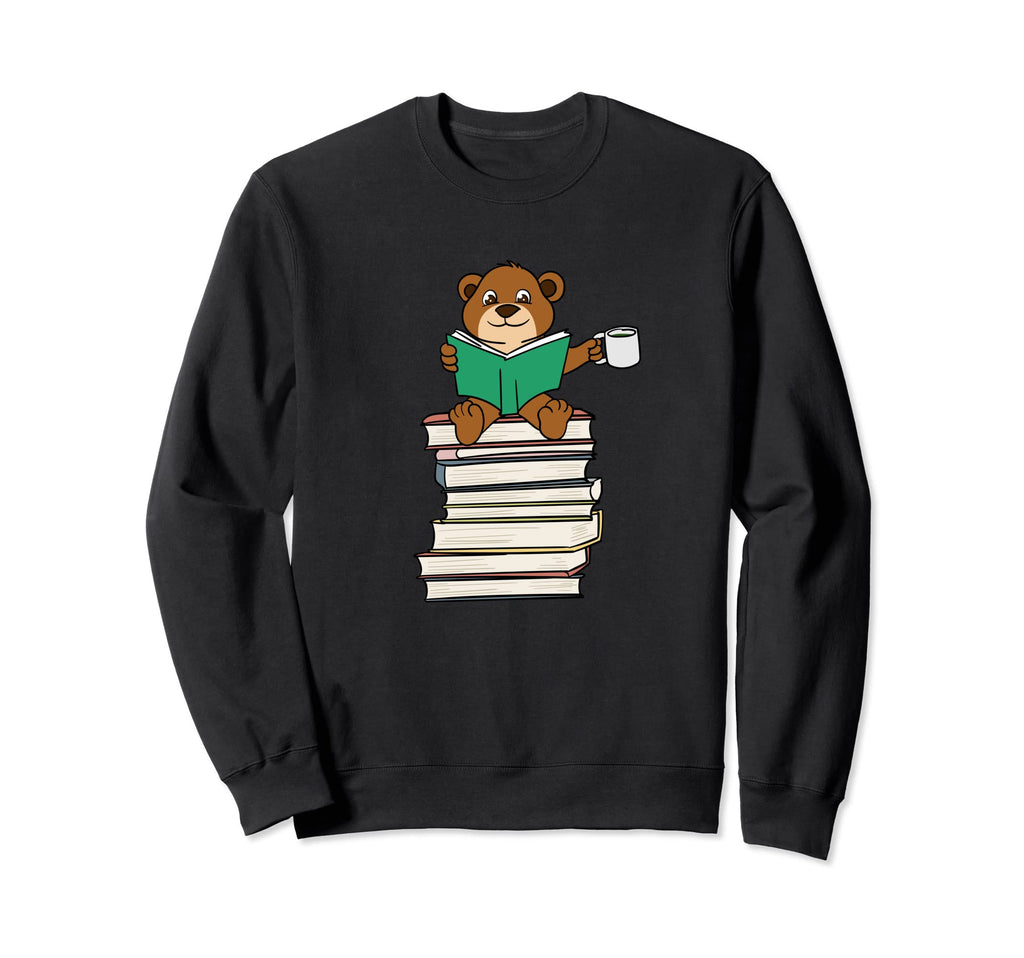 Bear Sitting Books Coffee And Reading Sweatshirt - Custom Art Print Unisex - T-Shirt, Sweatshirt, Hoodie