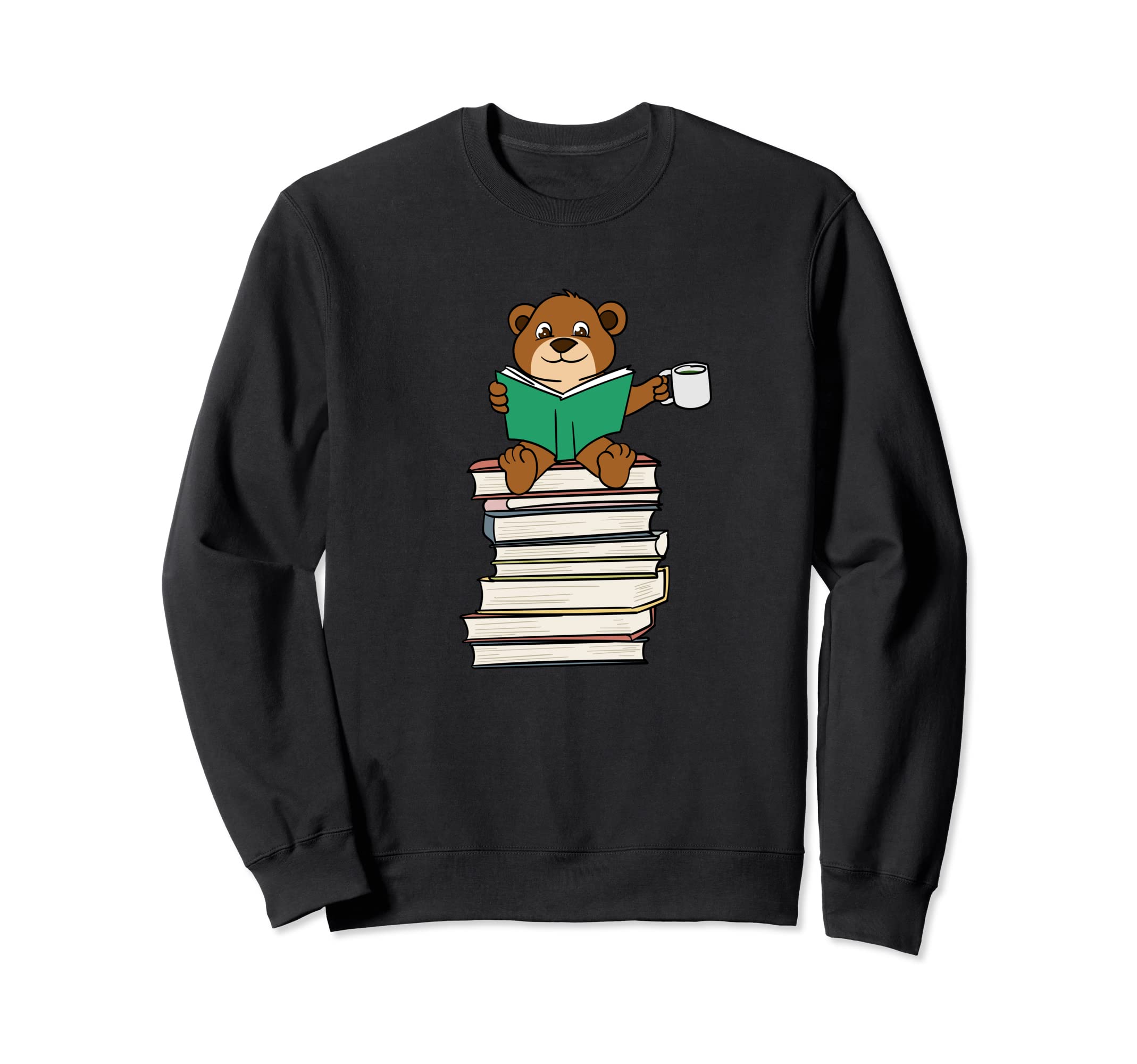 Bear Sitting Books Coffee And Reading Sweatshirt - Custom Art Print Unisex - T-Shirt, Sweatshirt, Hoodie