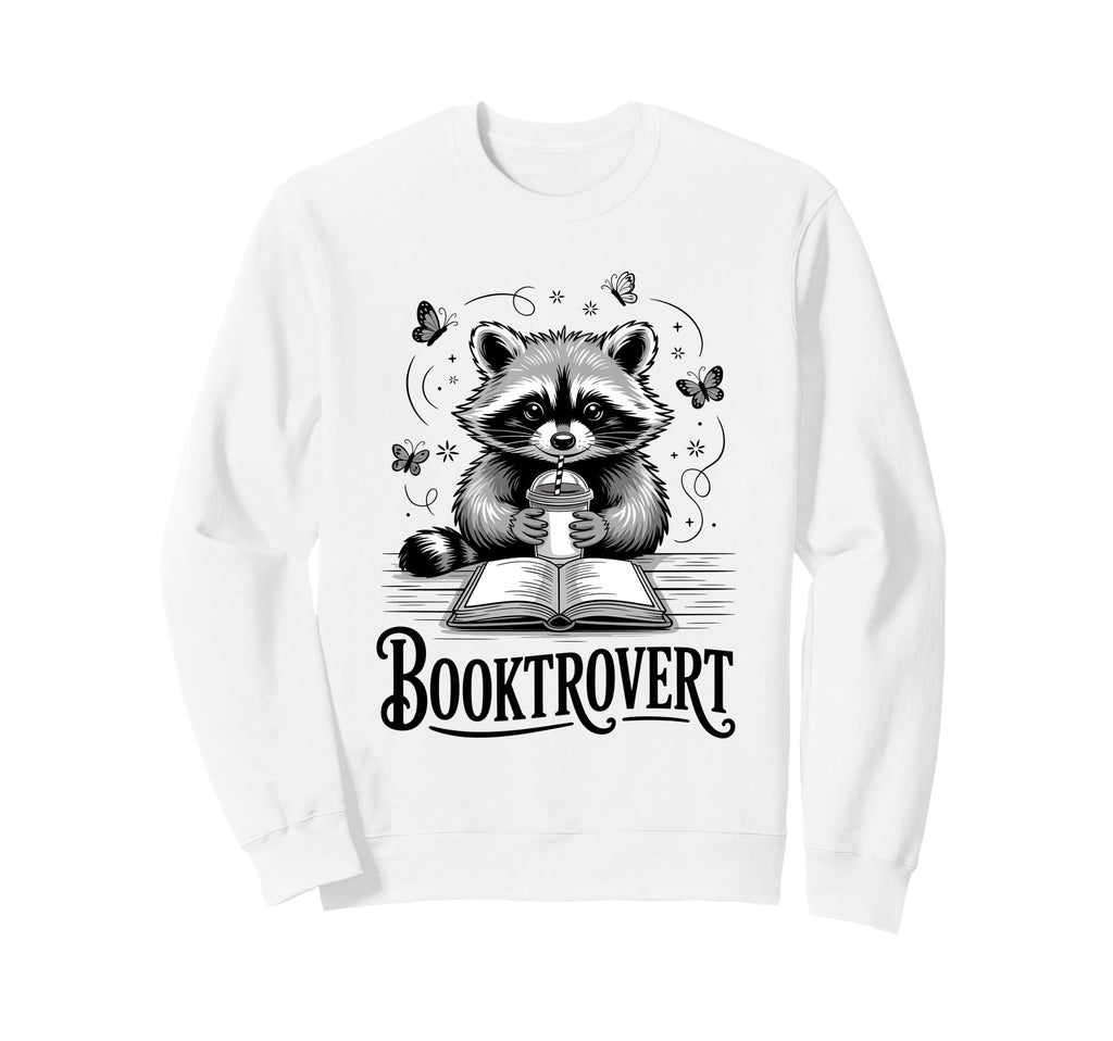 Booktrovert Raccoon Reading Sweatshirt - Casual Everyday Wear Men Women - T-Shirt, Sweatshirt, Hoodie