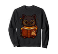 Cat Reading Book Nerd Kitty Bookworm Sweatshirt - Minimalist Print Unisex - T-Shirt, Sweatshirt, Hoodie