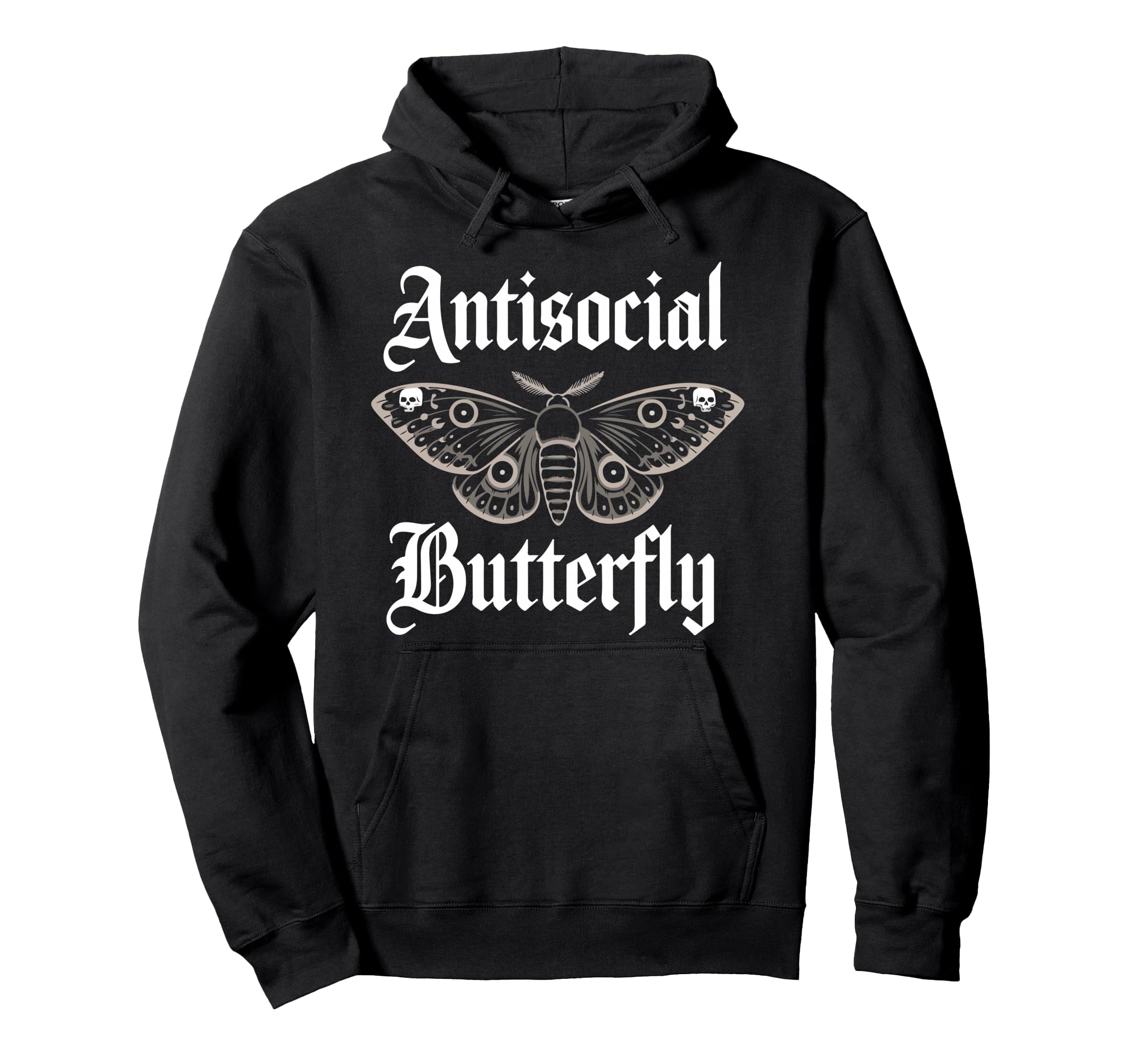 Antisocial Butterfly Gothic Moth Dark Hoodie - Unique Graphic for Adults - T-Shirt, Sweatshirt, Hoodie