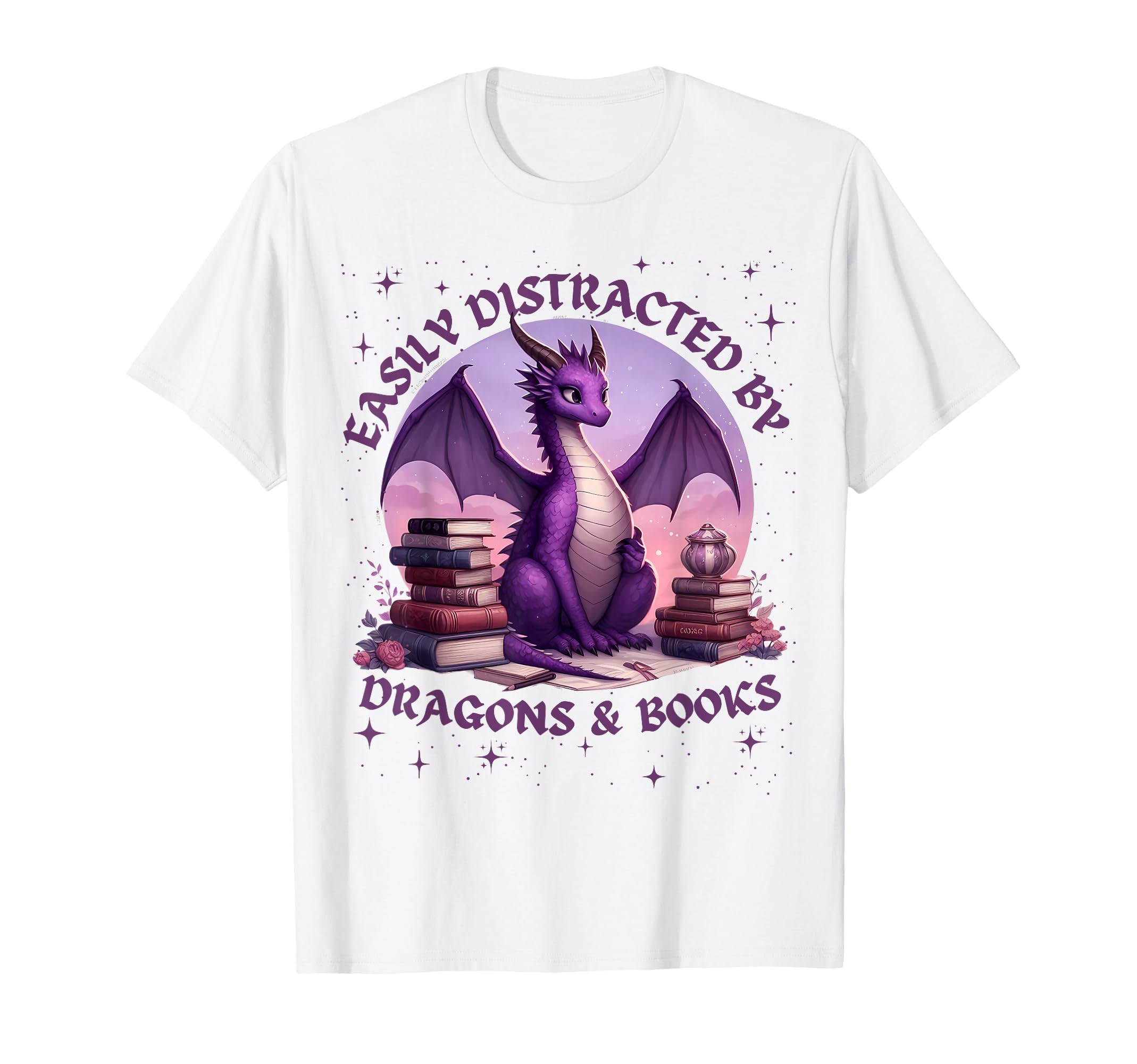 Easily Distracted Dragons And Books T-Shirt - Minimalist Print Men Women - T-Shirt, Sweatshirt, Hoodie