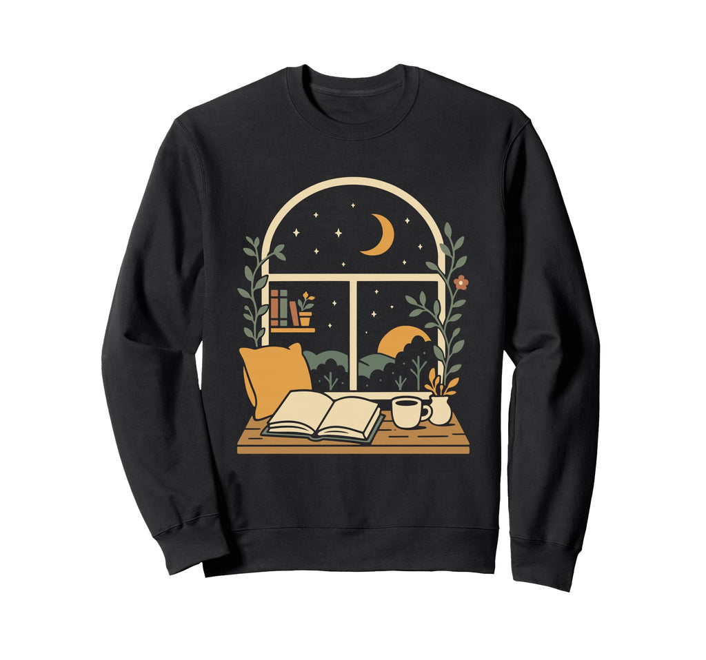 Book Lover Moonlight Reading Scene Sweatshirt - Graphic Print Men Women - T-Shirt, Sweatshirt, Hoodie