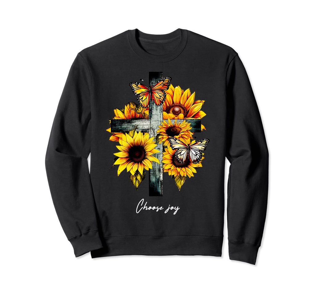 Choose Joy Cross Sunflowers Sweatshirt - Novelty Apparel for Adults - T-Shirt, Sweatshirt, Hoodie