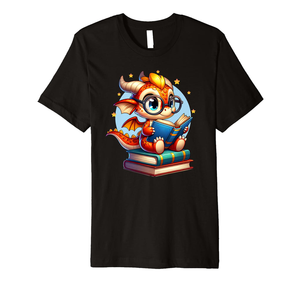 Dragon Reading Book Lover Bookworm Funny T-Shirt - Unique Graphic Unisex - T-Shirt, Sweatshirt, Hoodie