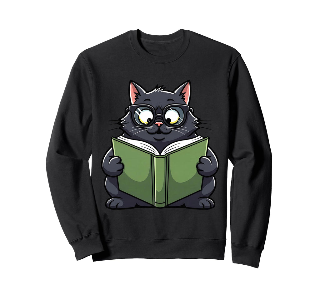 Cat Reading Book Nerd Kitty Bookworm Sweatshirt - Graphic Print for Adults - T-Shirt, Sweatshirt, Hoodie