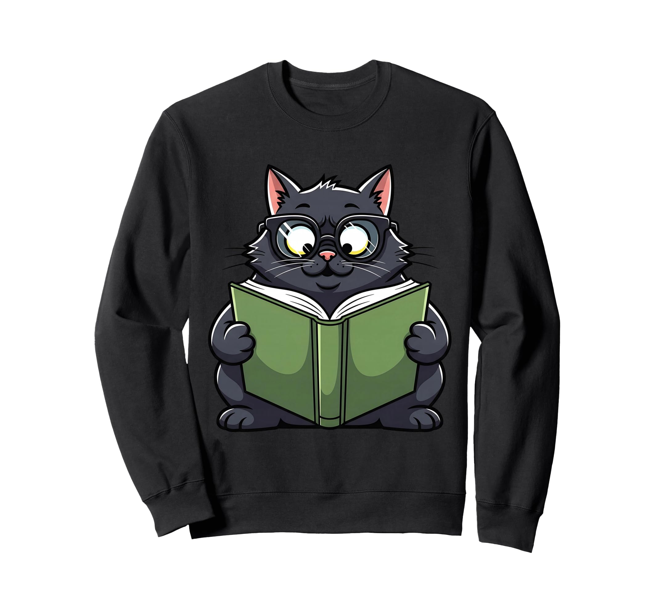 Cat Reading Book Nerd Kitty Bookworm Sweatshirt - Graphic Print for Adults - T-Shirt, Sweatshirt, Hoodie