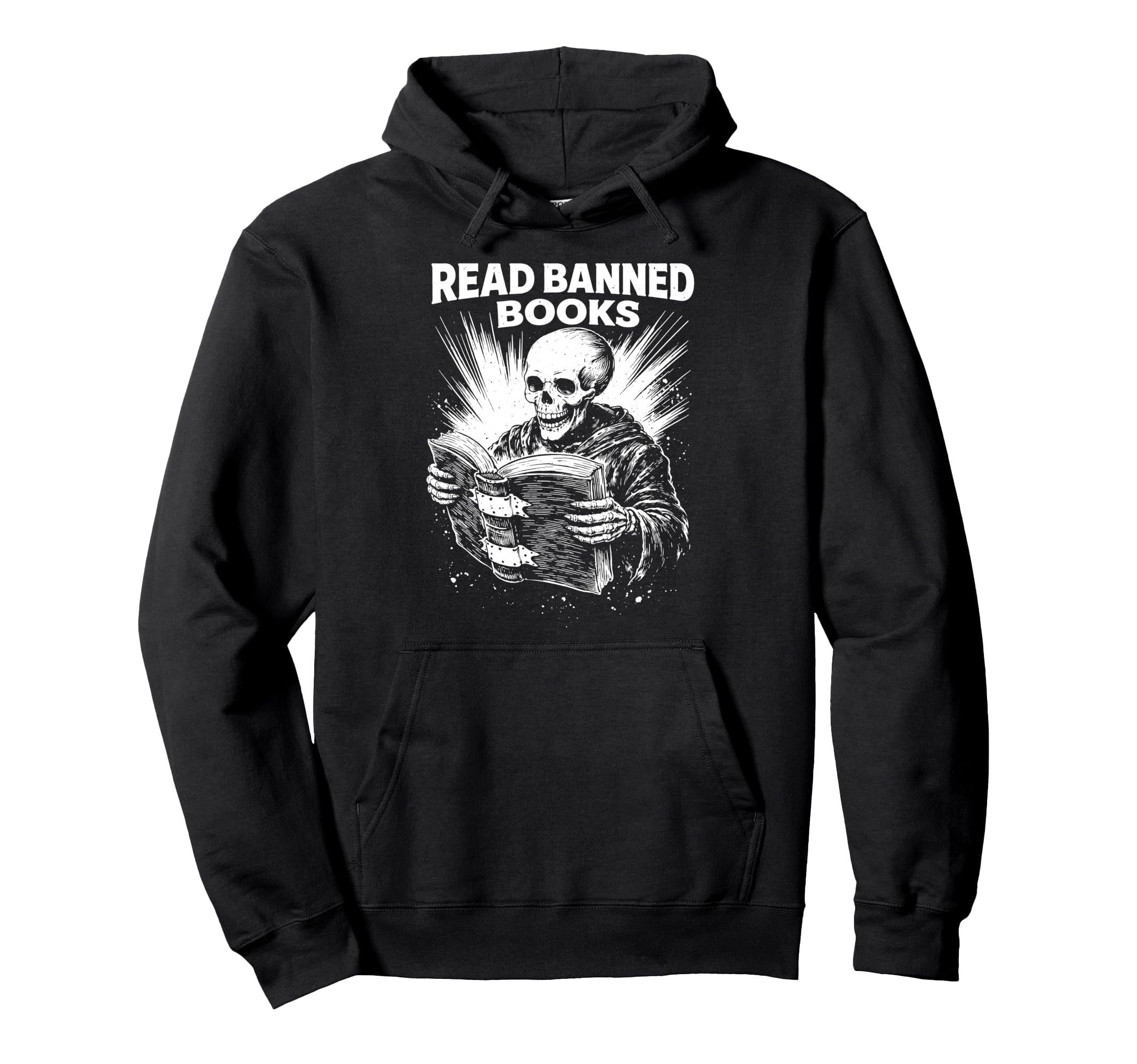 Read Banned Books Skeleton Reader Dark Hoodie - Novelty Apparel Men Women - T-Shirt, Sweatshirt, Hoodie
