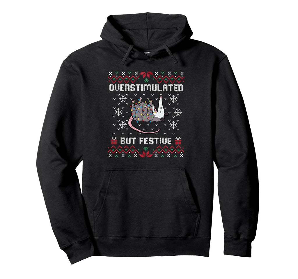 Overstimulated But Festive Opossum Tree Hoodie - Graphic Print Unisex - T-Shirt, Sweatshirt, Hoodie