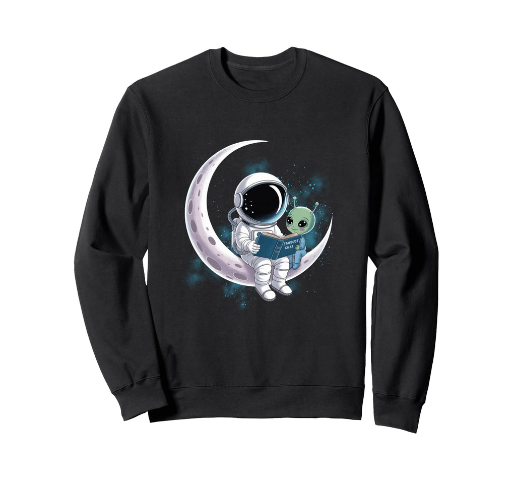Astronaut Reading Book To Alien Sweatshirt - Aesthetic Graphic for Adults - T-Shirt, Sweatshirt, Hoodie
