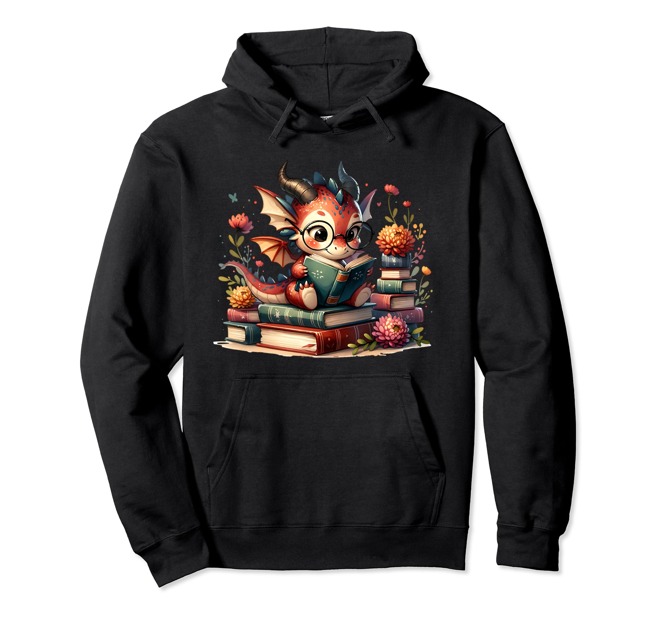 Dragon Reading Book Lover Bookworm Hoodie - Graphic Print for Adults - T-Shirt, Sweatshirt, Hoodie