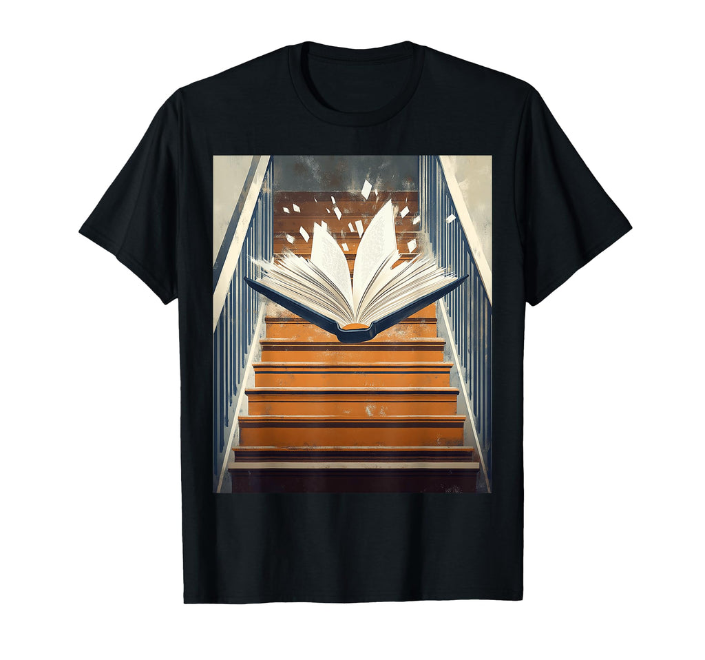 Floating Book Stairs Literature Lovers T-Shirt - Aesthetic Graphic Unisex - T-Shirt, Sweatshirt, Hoodie