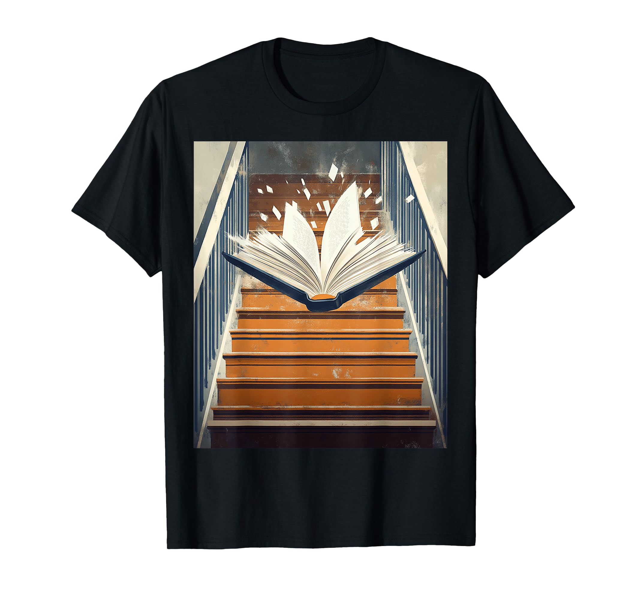 Floating Book Stairs Literature Lovers T-Shirt - Aesthetic Graphic Unisex - T-Shirt, Sweatshirt, Hoodie