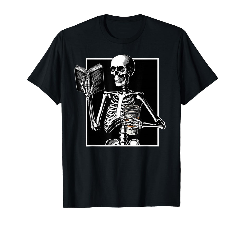 Halloween Skeleton Drinking Coffee T-Shirt - Novelty Apparel Men Women - T-Shirt, Sweatshirt, Hoodie