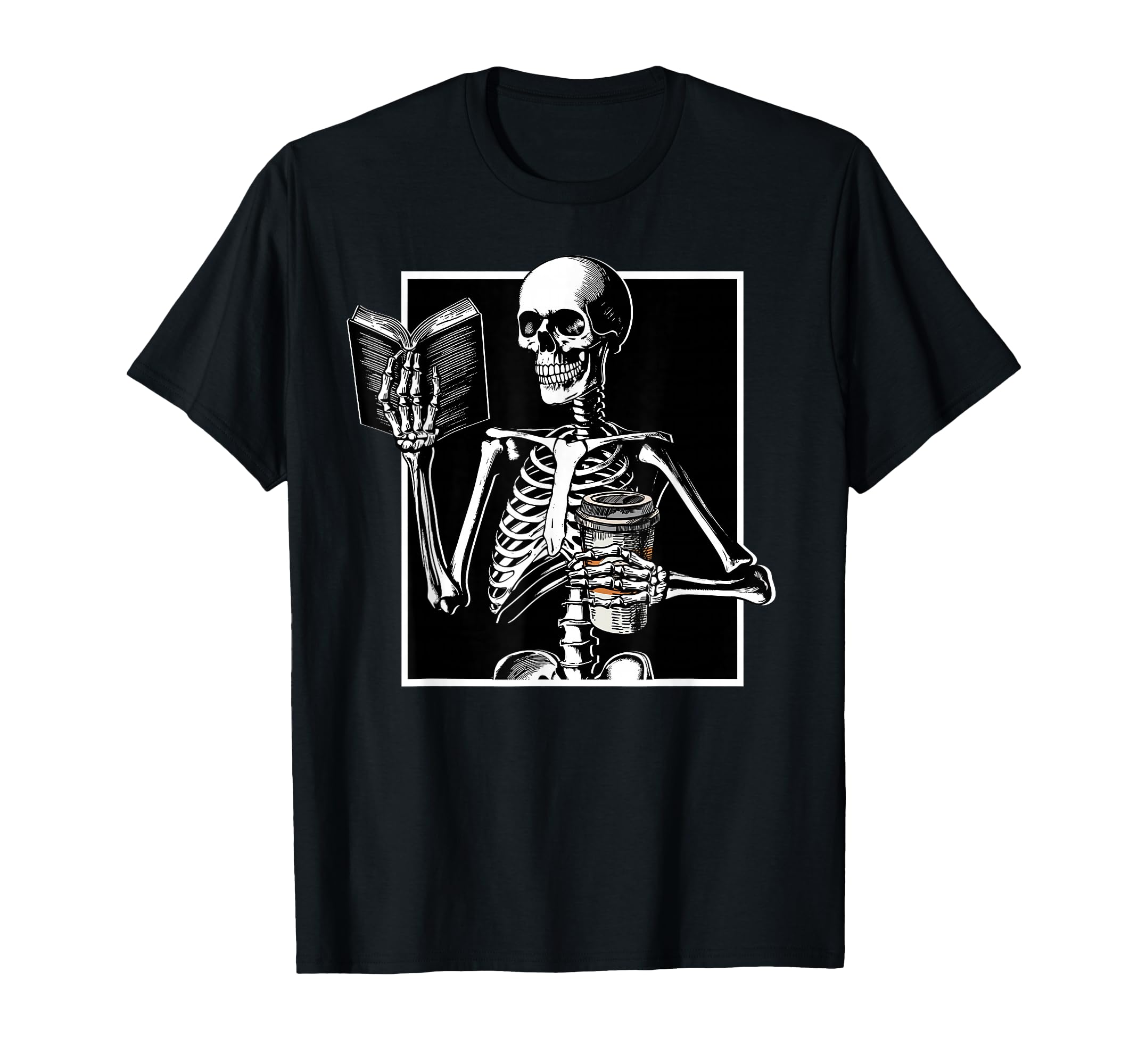 Halloween Skeleton Drinking Coffee T-Shirt - Novelty Apparel Men Women - T-Shirt, Sweatshirt, Hoodie