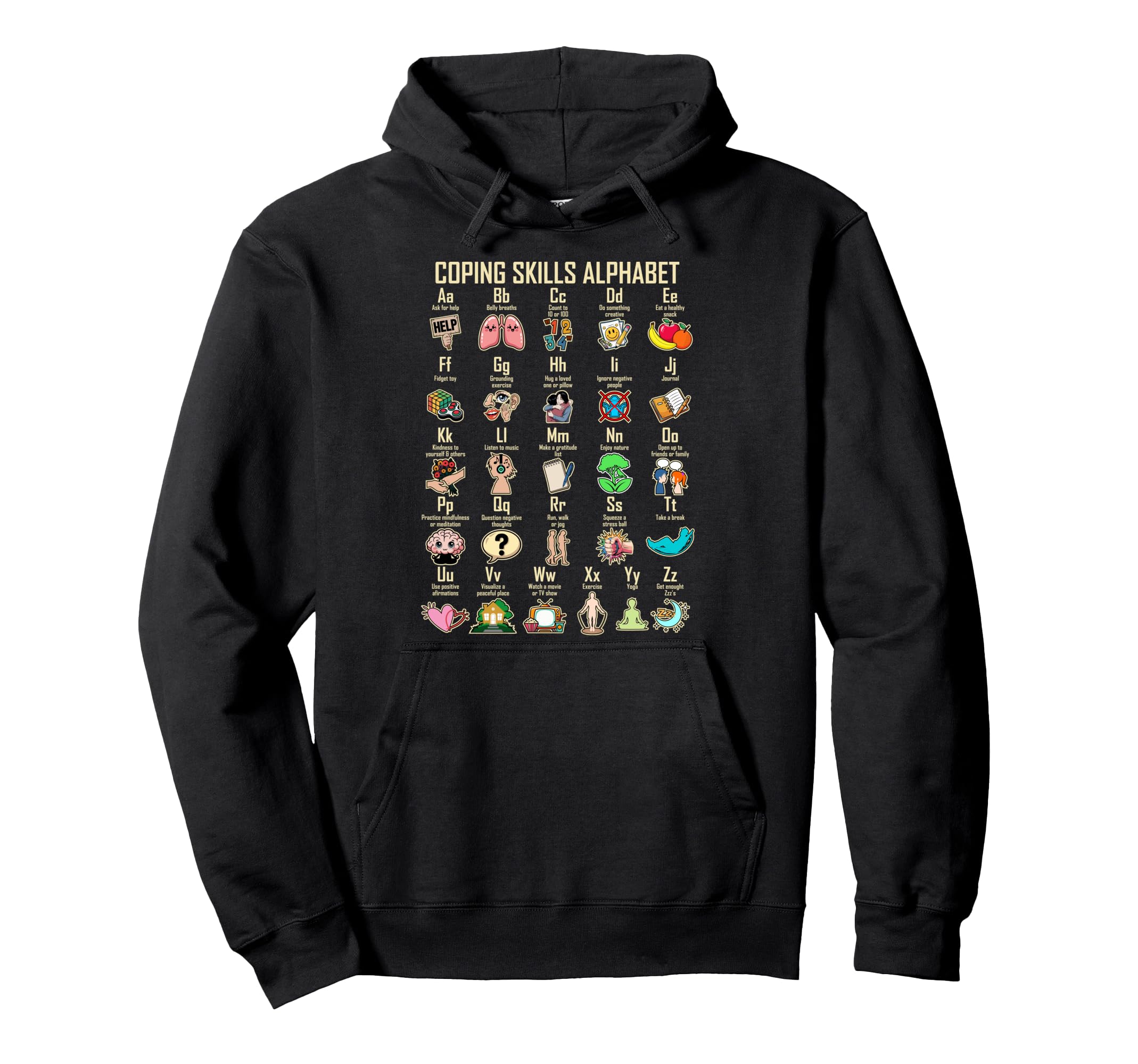 Coping Skills Alphabet Counseling Hoodie - Streetwear Style Men Women - T-Shirt, Sweatshirt, Hoodie
