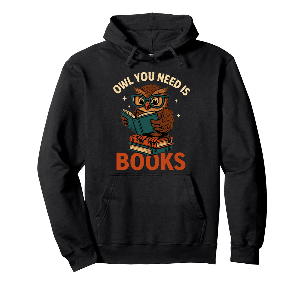 Owl Reading Books Funny Nerd Hoodie - Minimalist Print Unisex - T-Shirt, Sweatshirt, Hoodie