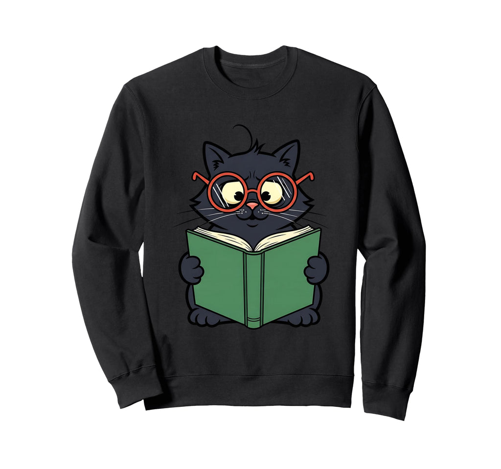 Cat Reading Book Nerd Kitty Sweatshirt - Fun Novelty Design for Adults - T-Shirt, Sweatshirt, Hoodie