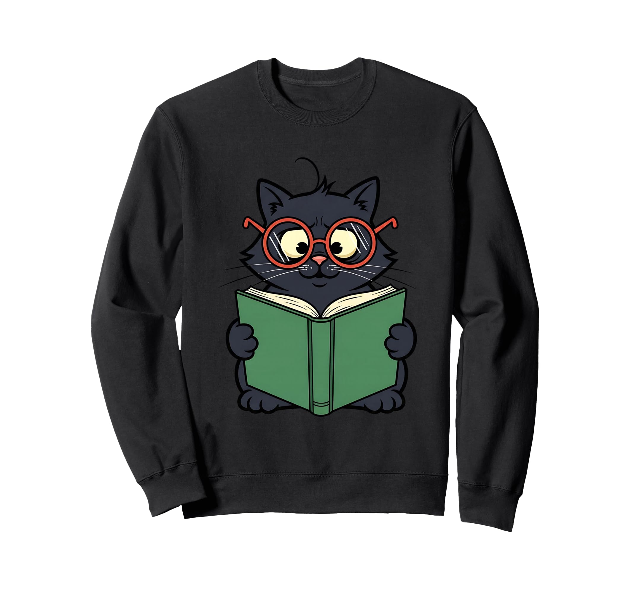 Cat Reading Book Nerd Kitty Sweatshirt - Fun Novelty Design for Adults - T-Shirt, Sweatshirt, Hoodie