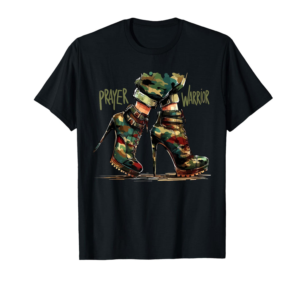 Camo Heels Prayer Warrior God Jesus T-Shirt - Trendy Graphic for Adults - T-Shirt, Sweatshirt, Hoodie