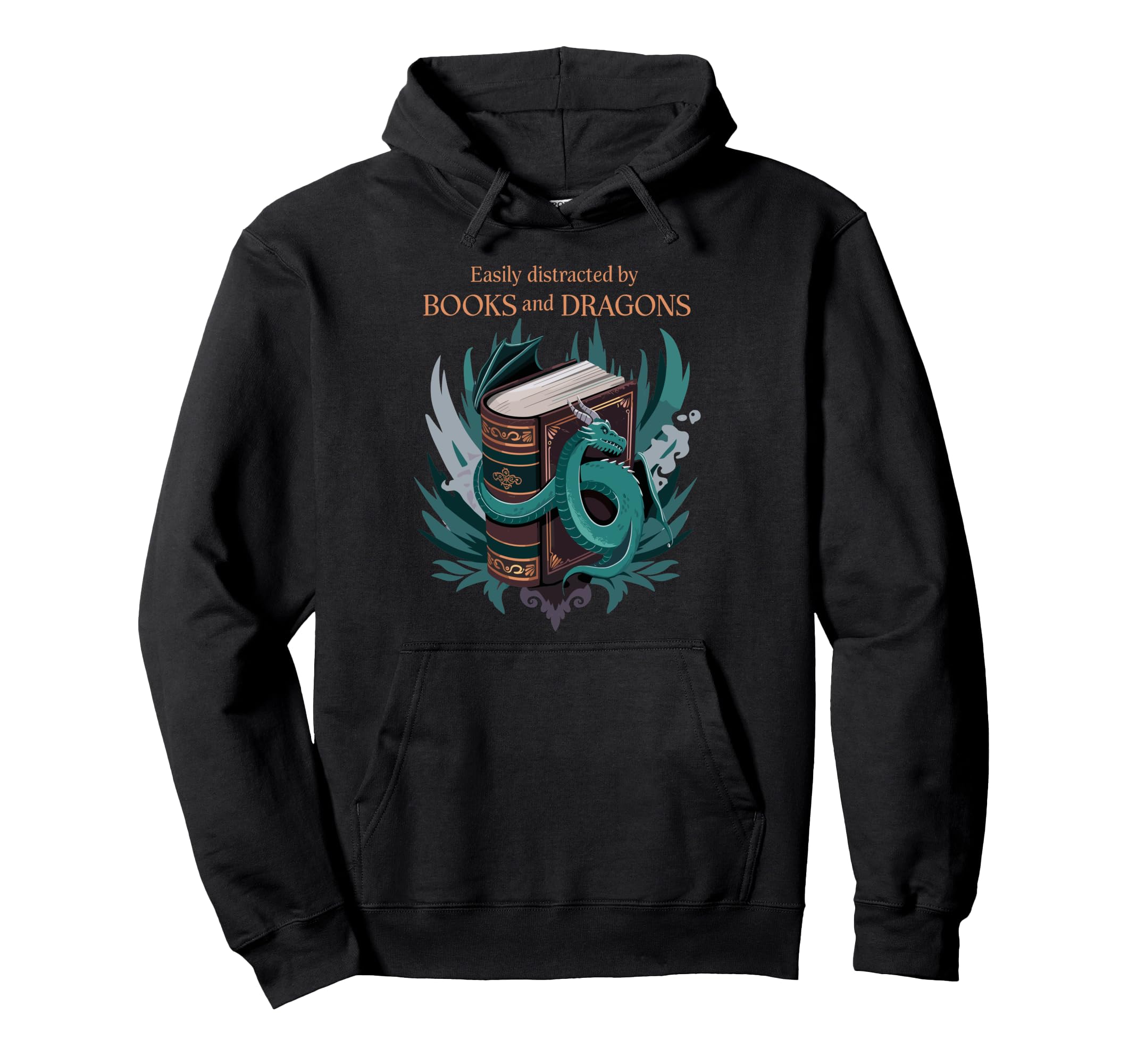 Easily Distracted Dragons And Books Hoodie - Minimalist Print for Adults - T-Shirt, Sweatshirt, Hoodie