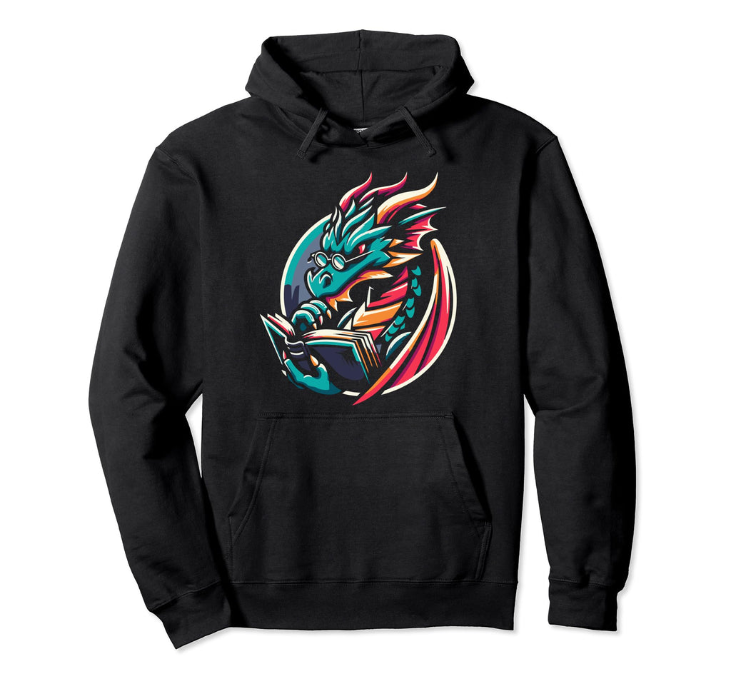 Dragon Reading Book Dragon Enthusiast Hoodie - Trendy Graphic Unisex - T-Shirt, Sweatshirt, Hoodie