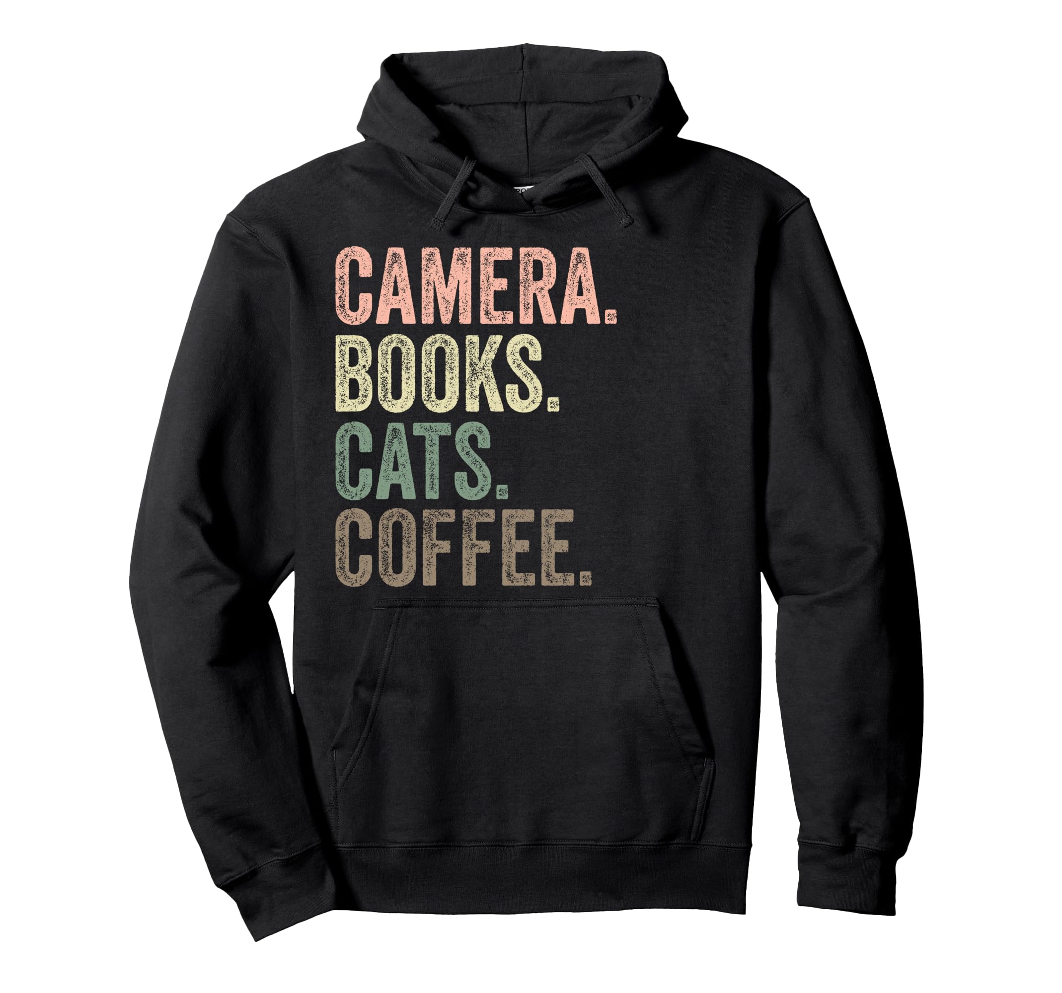 Camera Books Cats And Coffee Lover Hoodie - Minimalist Print for Adults - T-Shirt, Sweatshirt, Hoodie