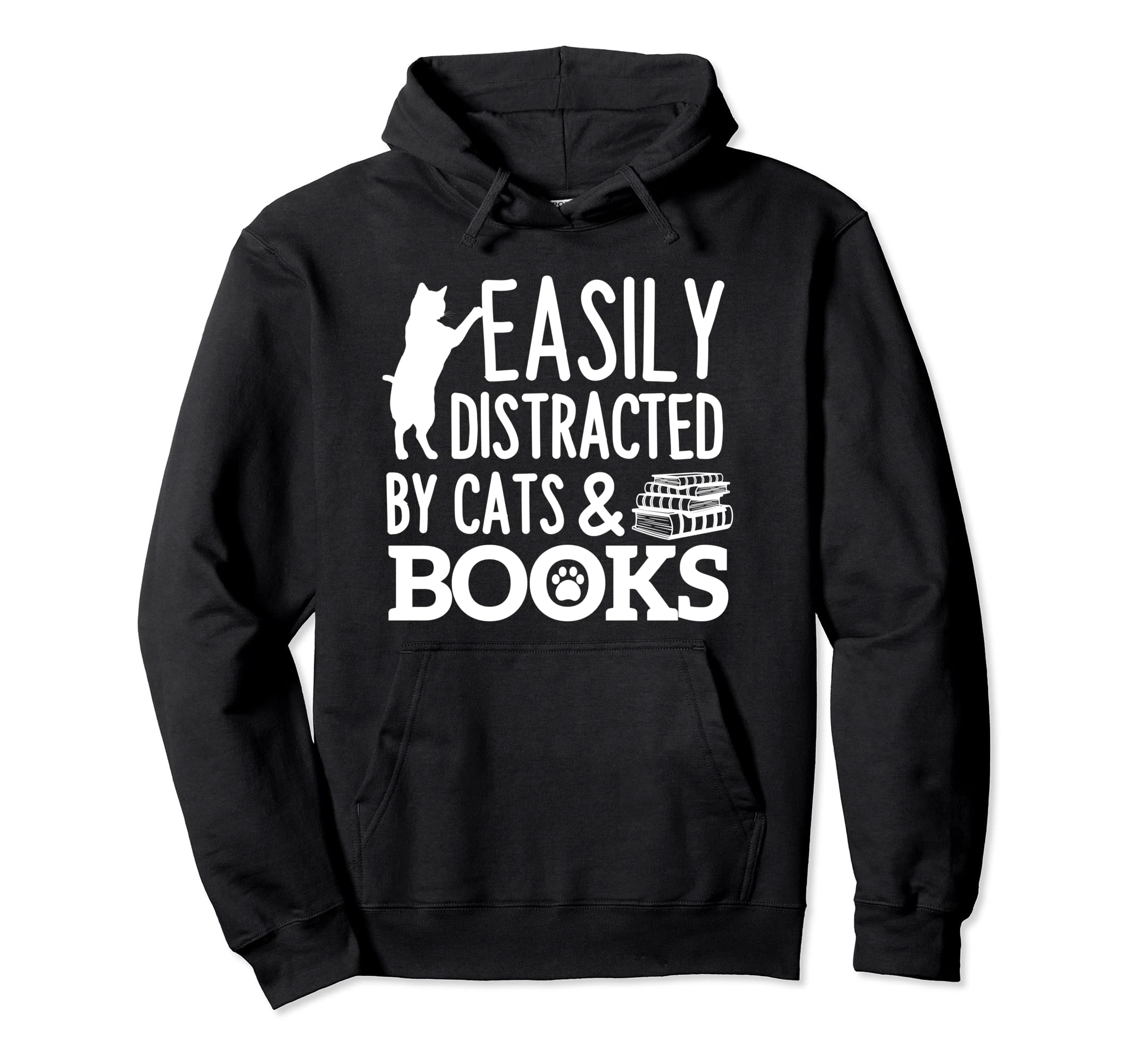 Easily Distracted Cats Books Books Reading Hoodie - Graphic Print Unisex - T-Shirt, Sweatshirt, Hoodie