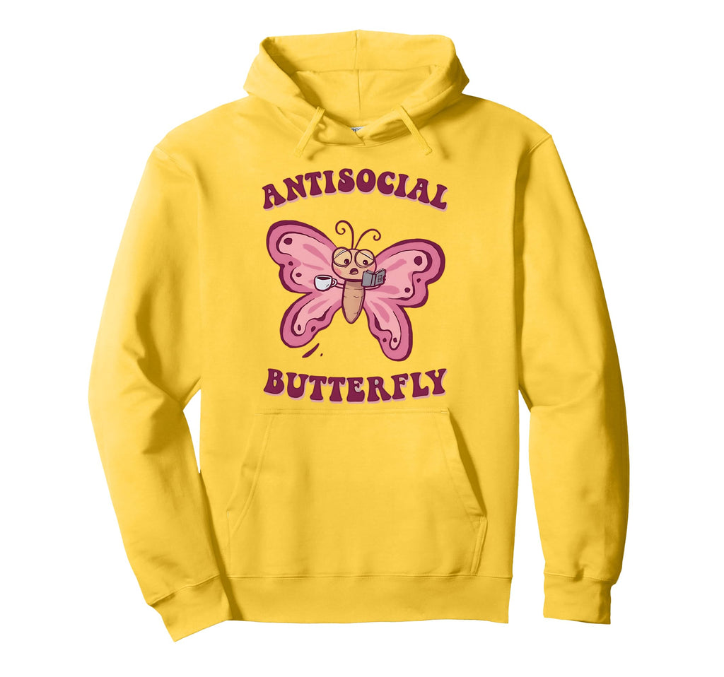 Groovy Anti Social Butterfly Ironic Funny Hoodie - Graphic Print for Adults - T-Shirt, Sweatshirt, Hoodie