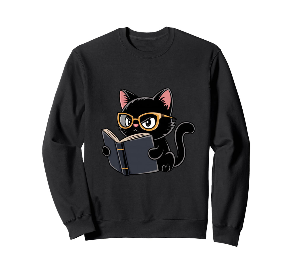Cat Reading Book Nerd Kitty Sweatshirt - Casual Everyday Wear Men Women - T-Shirt, Sweatshirt, Hoodie