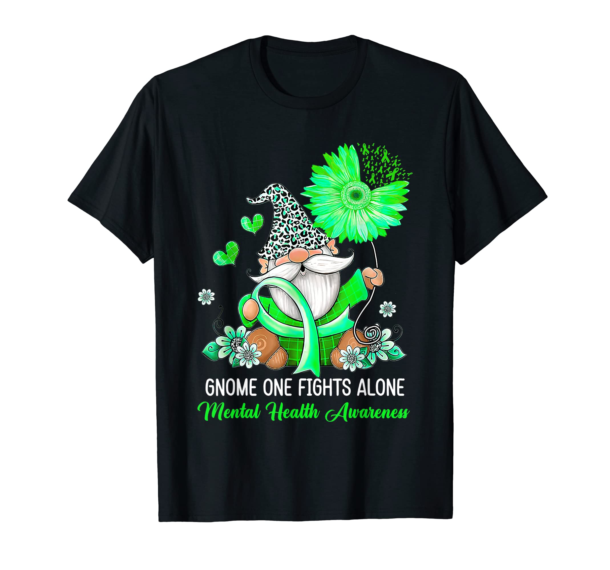 Gnome One Fights Alone Ribbon Mental T-Shirt - Graphic Print for Adults - T-Shirt, Sweatshirt, Hoodie