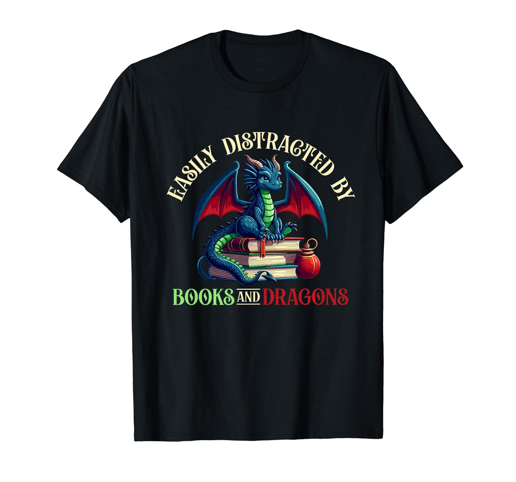 Easily Distracted Books And Dragons T-Shirt - Custom Art Print for Adults - T-Shirt, Sweatshirt, Hoodie