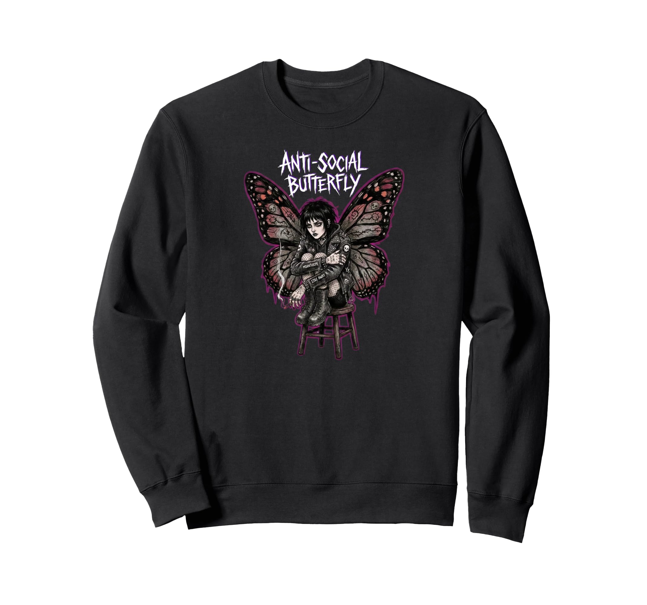 Anti Social Butterfly Goth Sweatshirt - Casual Everyday Wear Men Women - T-Shirt, Sweatshirt, Hoodie