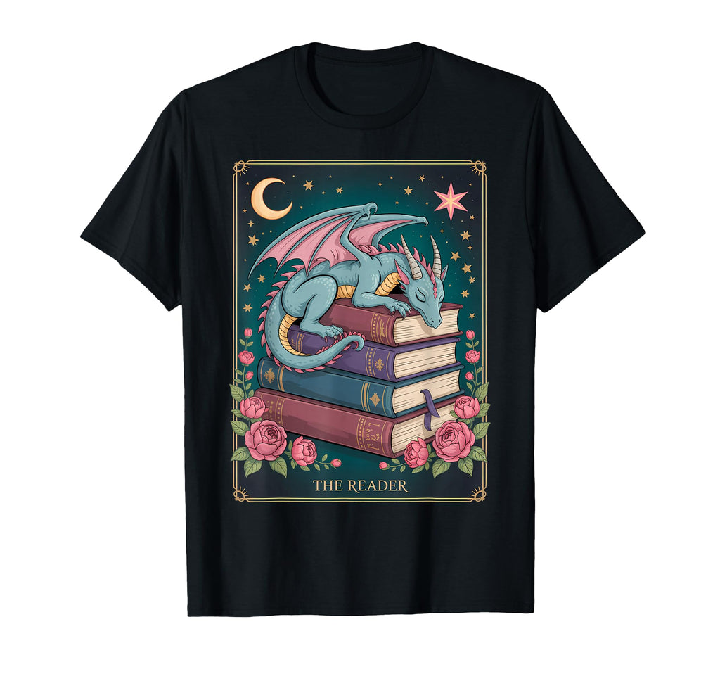 Reading Dragon Fantasy Books Moon T-Shirt - Fun Novelty Design Unisex - T-Shirt, Sweatshirt, Hoodie