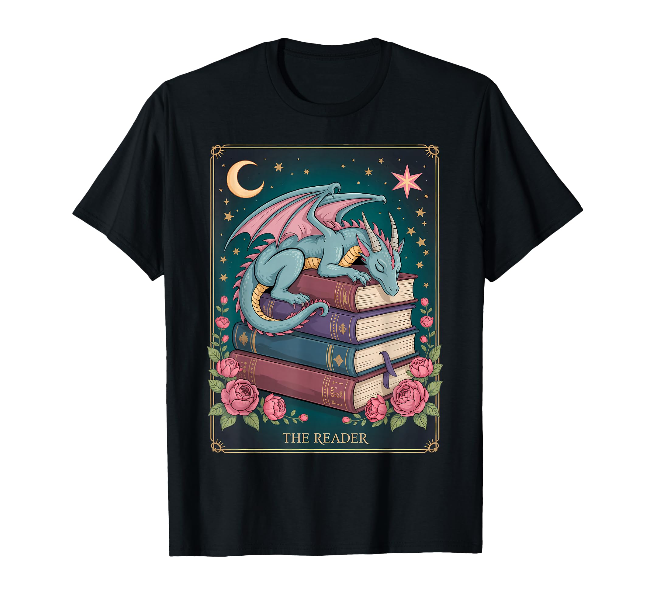Reading Dragon Fantasy Books Moon T-Shirt - Fun Novelty Design Unisex - T-Shirt, Sweatshirt, Hoodie
