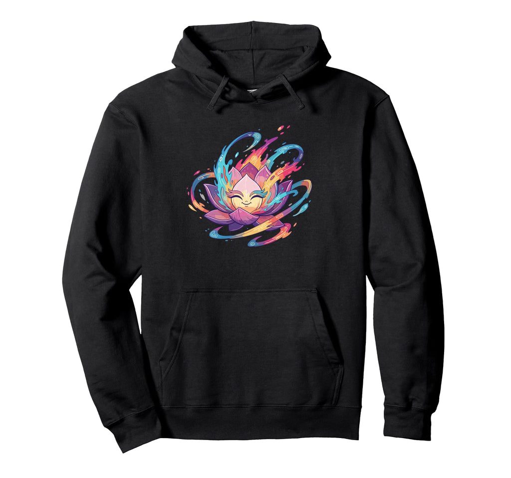 Smiling Lotus Flower Kawaii Meditation Hoodie - Unique Graphic Unisex - T-Shirt, Sweatshirt, Hoodie