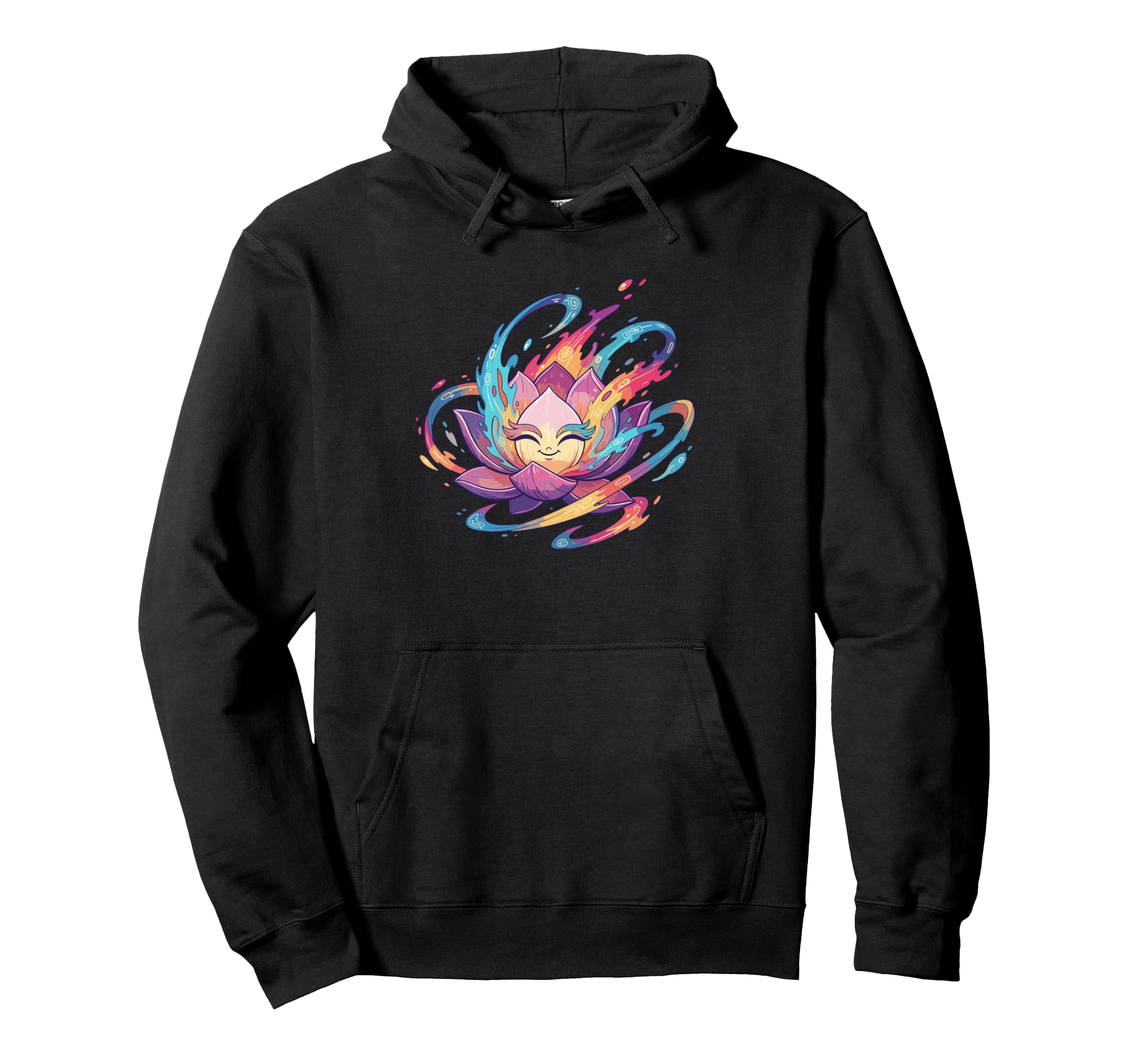 Smiling Lotus Flower Kawaii Meditation Hoodie - Unique Graphic Unisex - T-Shirt, Sweatshirt, Hoodie