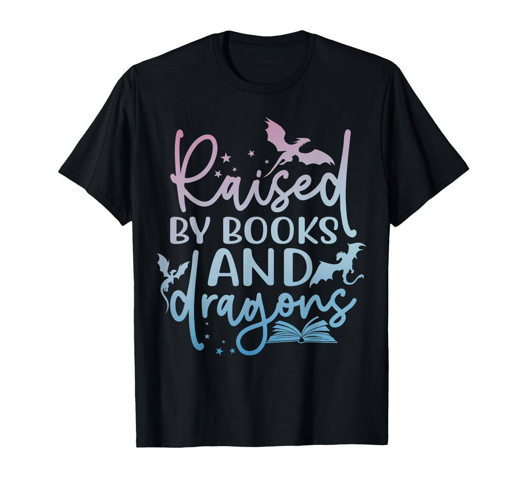 Raised Books And Dragons Fantasy T-Shirt - Minimalist Print for Adults - T-Shirt, Sweatshirt, Hoodie