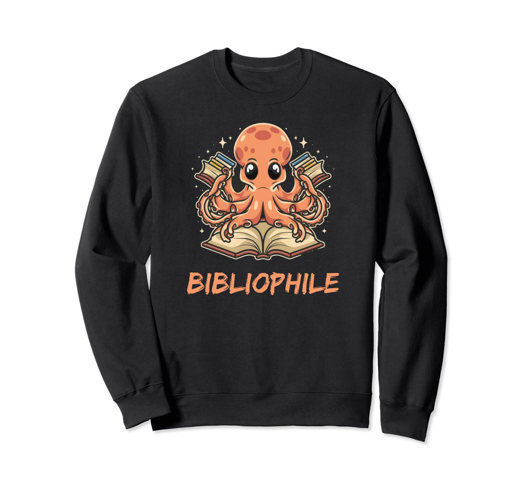 Octopus Bibliophile Reading Book Sweatshirt - Minimalist Print Men Women - T-Shirt, Sweatshirt, Hoodie